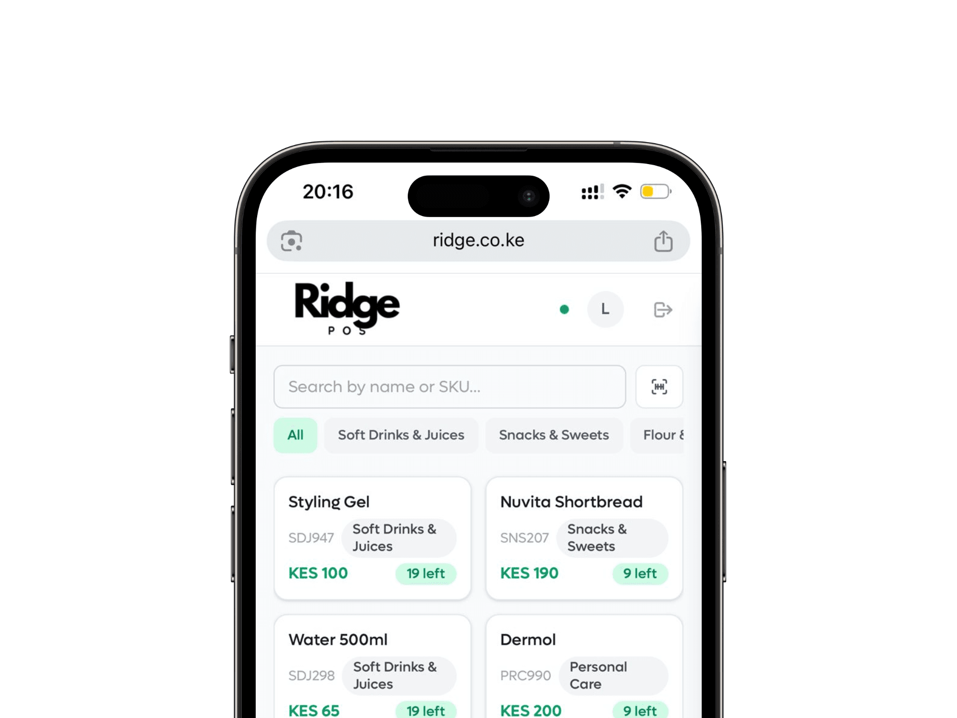 Tilisha POS product screen on a phone
